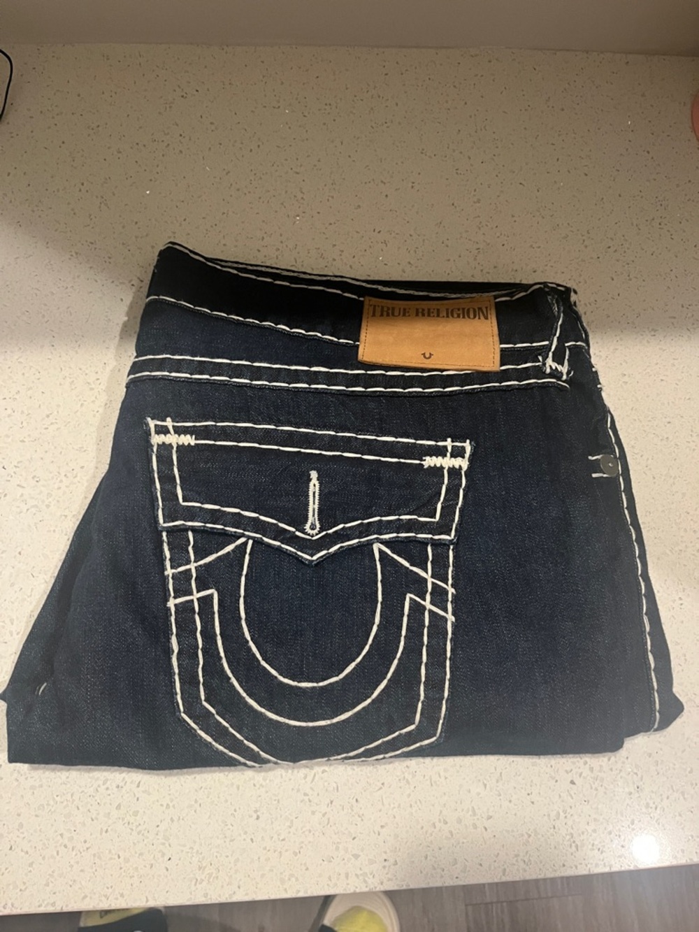 True Religion Men’s Dark Indigo Jeans with White Stitching